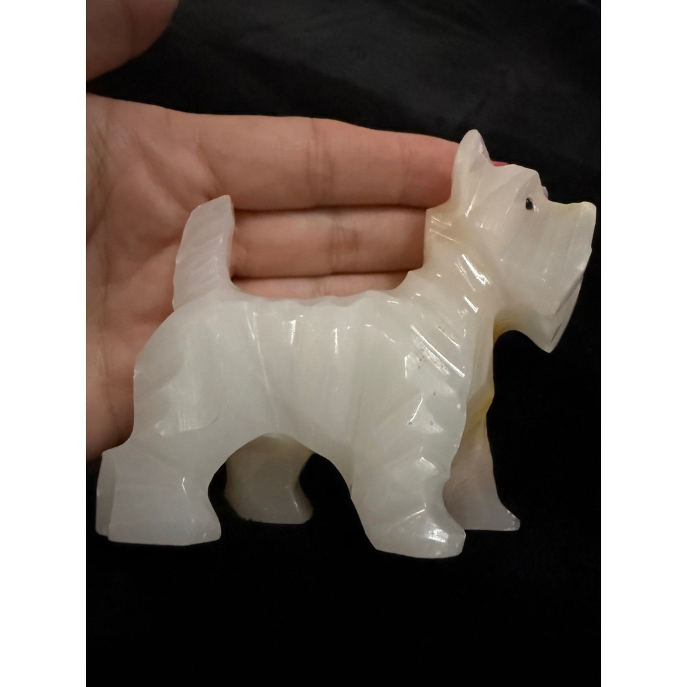 Vintage Hand Carved White Onyx Marble Scottish Terrier Scottie Dog Figurine 3.5"